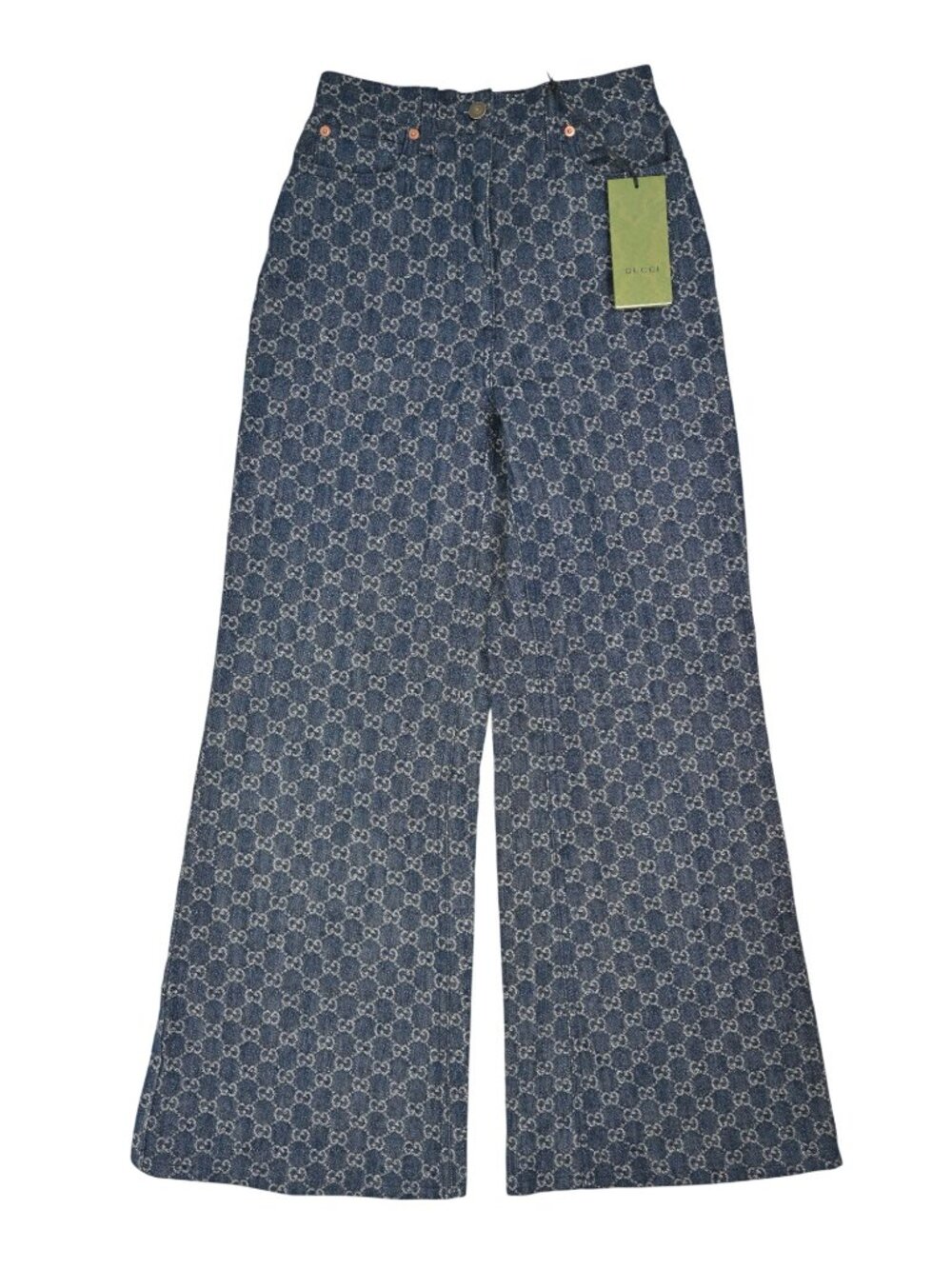 Gucci GG 2021 Monogram Denim Flared Jeans in Dark Indigo